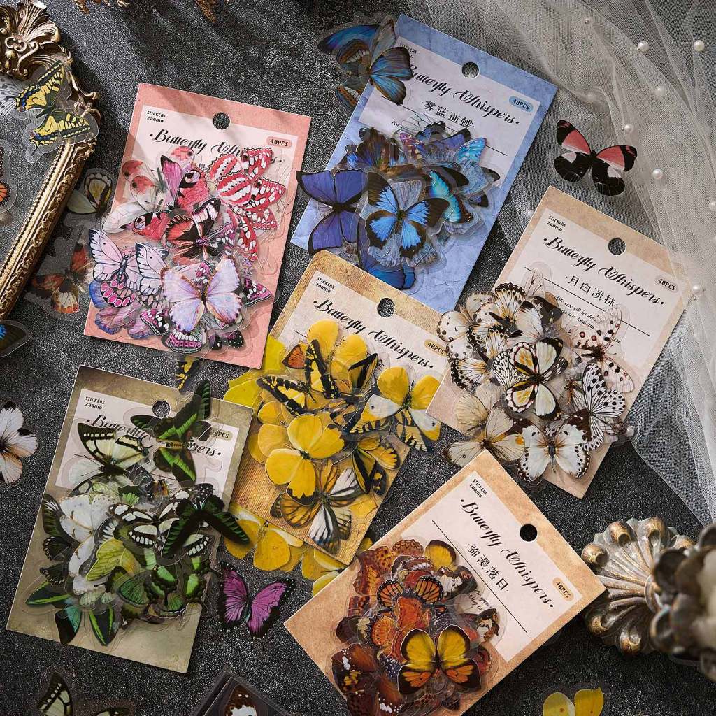 

[JUNE] Sticker Butterfly Whisper 40pcs PET Stiker Hiasan DIY Scrapbook Journal Bujo Journaling Diary Buku Harian Botol Minum KupuKupu Decorations