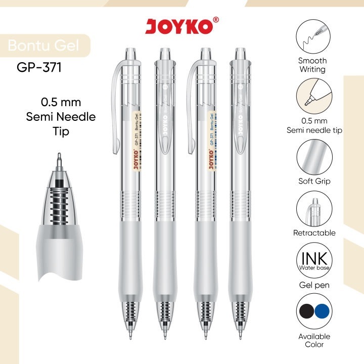 

4 Pcs Bolpoint Gel Pen Pulpen Pena Joyko GP-371 Bontu Gel 0.5 mm