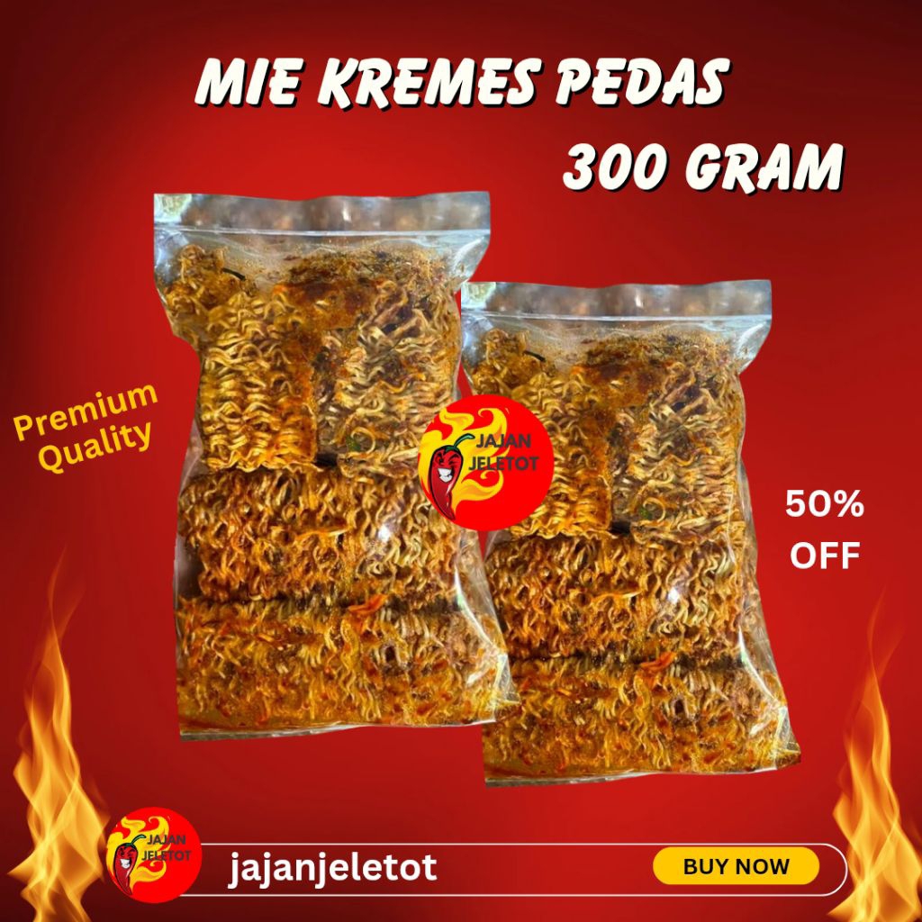 

MIE KREMES PEDAS CIKRUH KEMASAN 300 GRAM JAJANJELETOT