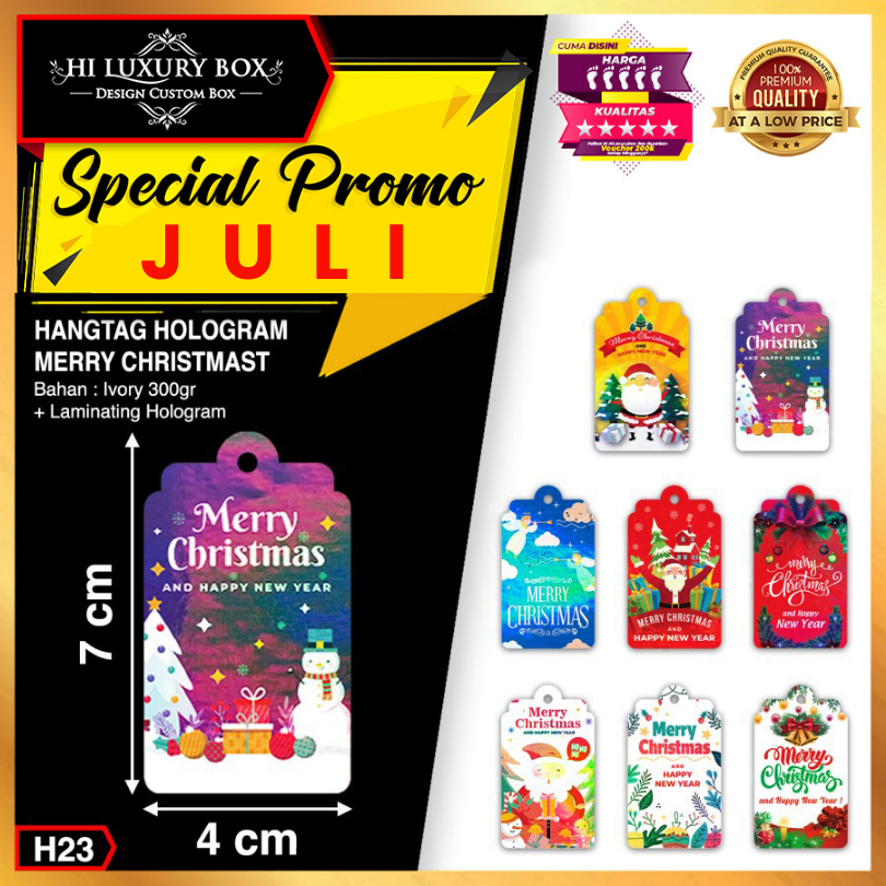 

Hangtag | Hang Tag Natal | Ivory | Hologram | Murah | 7x4 Merry Christmas
