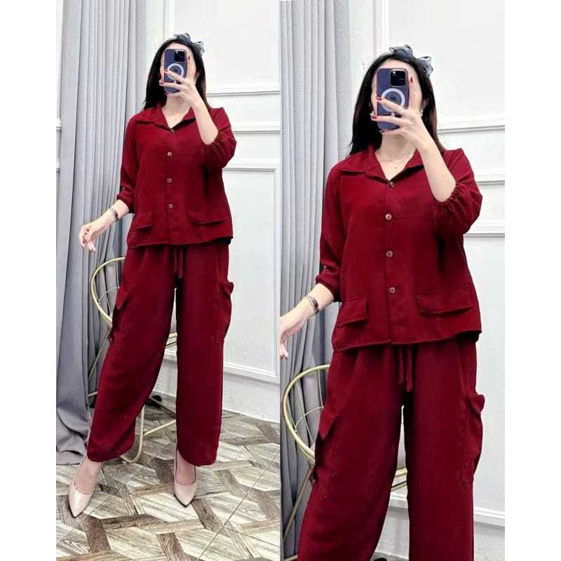 One Set Cargo  Setelan Cargo Wanita Kekinian  Setelan Wanita Terbaru