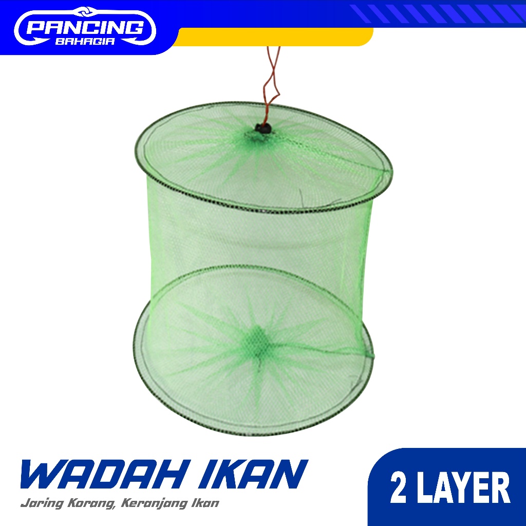 Pancing Bahagia Jaring Korang Wadah ikan 2 Layer tempat Ikan bubu bulat Perangkap Ikan Jebakan  Wada