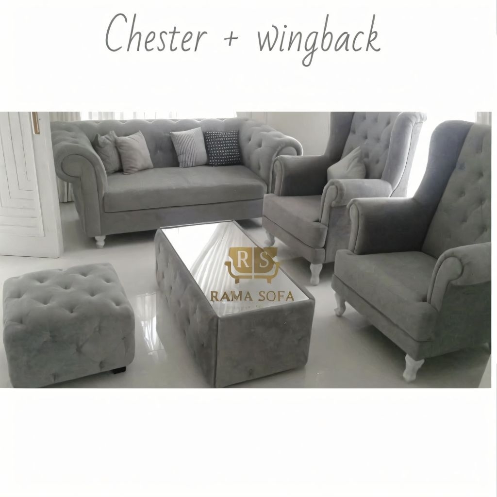 Sofa Chesterfield seat 211 + puff stool kursi tamu sofa minimalis sofa shabby sofa wingchair kursi t
