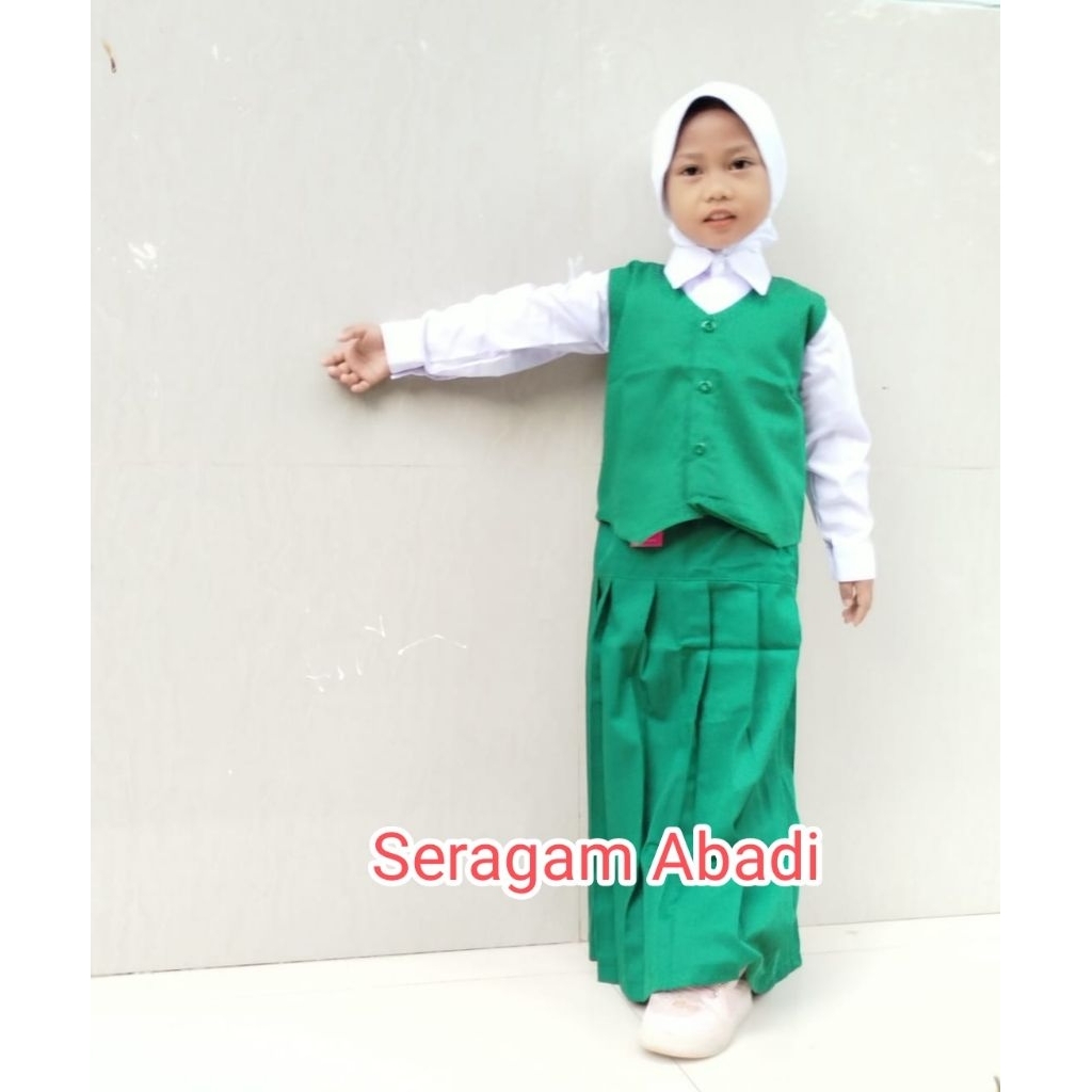 Rok sekolah tk, sd, mi warna hijau, plisket, rempel, Rok sekolah hijau