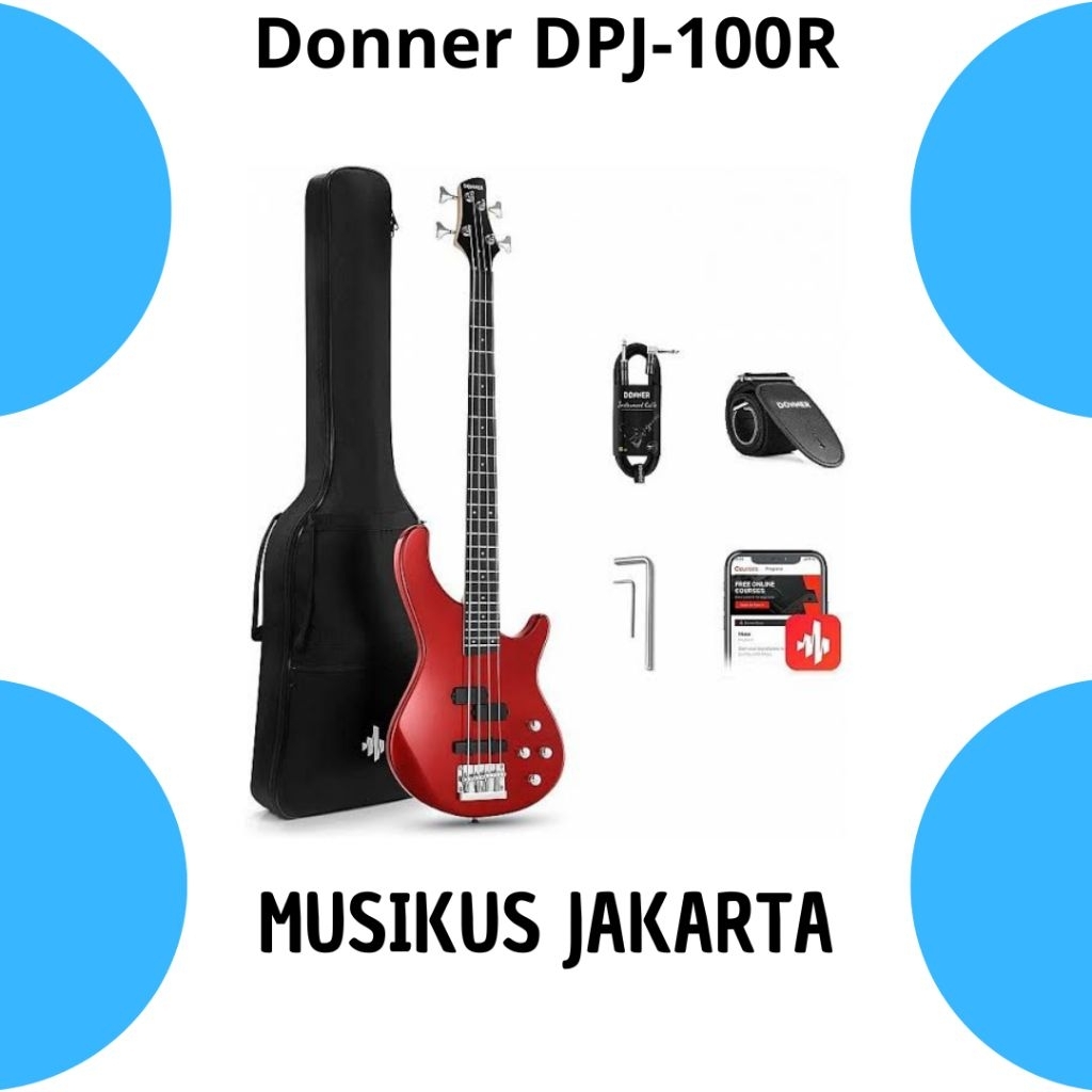 Donner DJP 100R / Bass Elektrik Donner DJP-100R red with bag, cable, strap