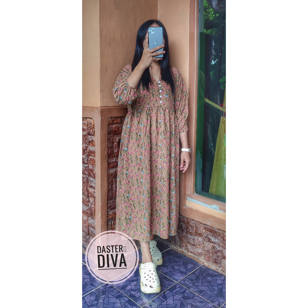 DIVA MIDI DRESS // DASTER RAYON // BUSUI KANCING//LENGAN KARET