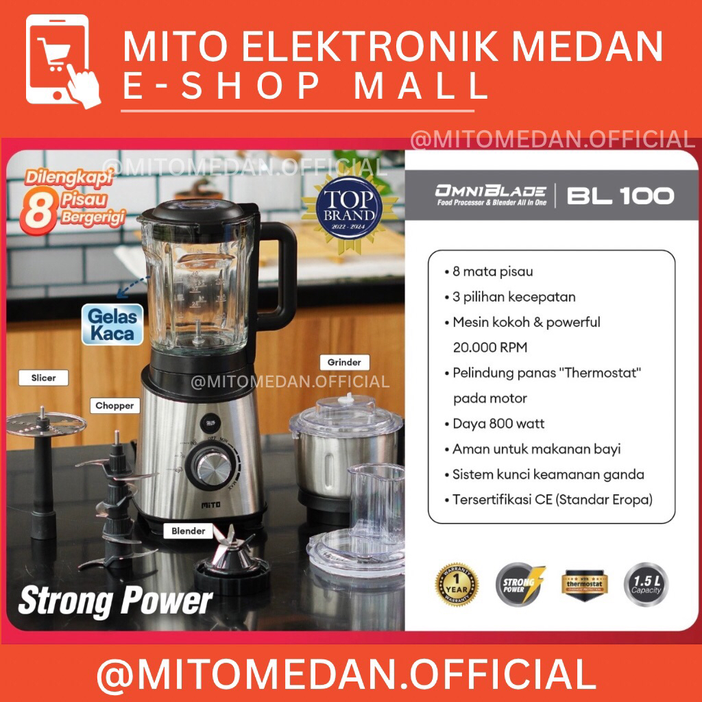 MITO MEDAN - MITO Food Processor Omni Blade Blender Alat Penghalus Bumbu BL100