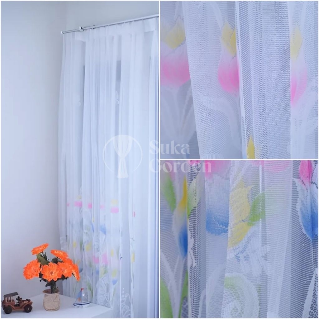 Gorden Vitrase Motif Bunga Tulip Gorden Lapisan Dalaman Gorden Selambu Gorden