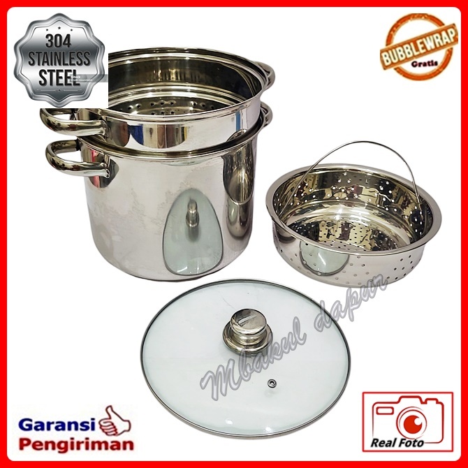 Panci Kukus Panci Kukus Dandang Kukus 2 Tingkat Tinggi Stainless SUS 304 Kualitas Bagus 25 CM