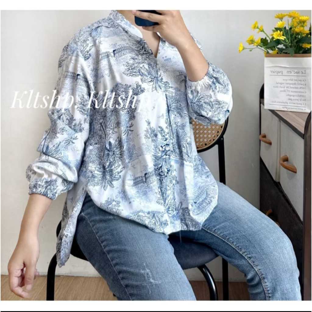 Blus Wanita Lengan Panjang Motif Bunga / Kemeja Wanita Motif Bunga Lengan Panjang