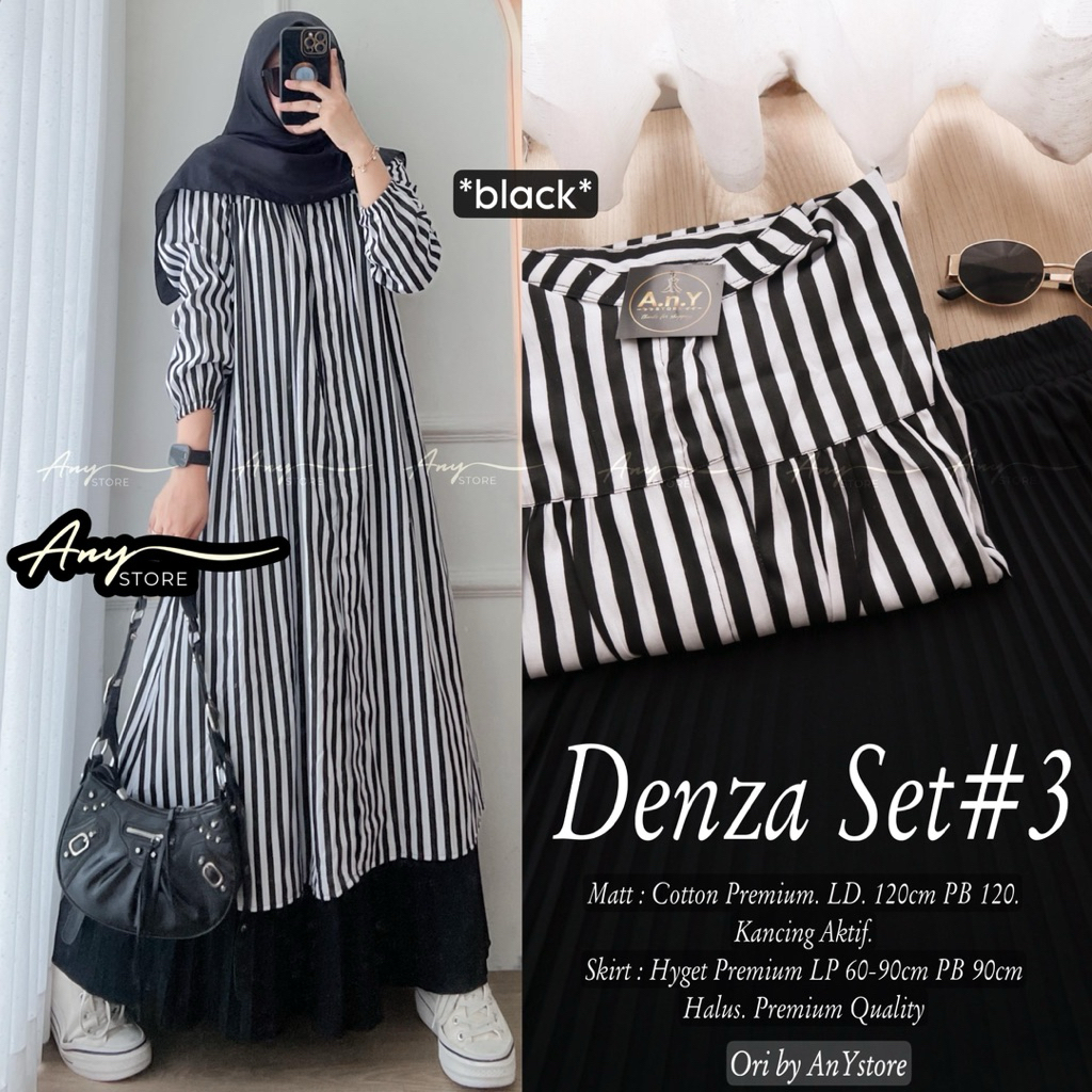 PROMO TERBARU DENZA SHIREN MEGAN SET ORI BY ANY STORE setrok setelan tunik midi motif garis dan rok