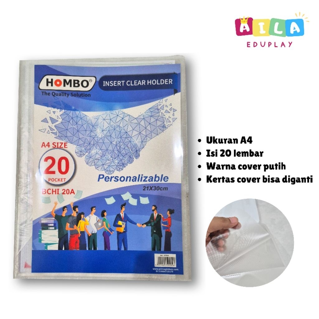 

Clear Holder Ukuran A4 20 Lembar Merek Hombo | Map Plastik/Display Book/File Organizer/Document Keeper 20 pockets A4 (bisa untuk worksheet)