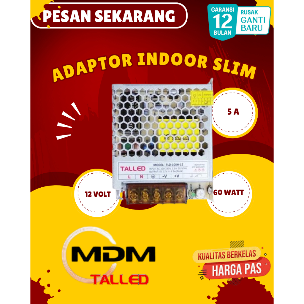 ADAPTOR / POWER SUPPLY INDOOR TALLED 12v 5a 60W