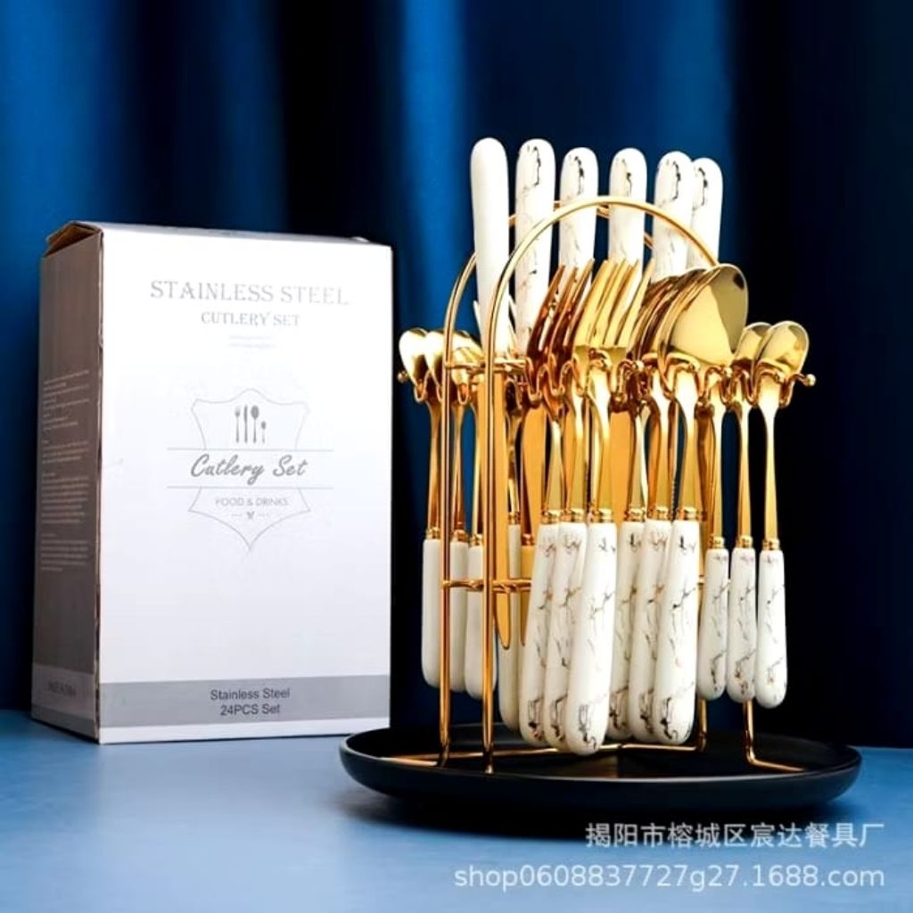 Alat makan set garpu sendok pisau marble/Arya cutlery set/Garpu sendok pisau marble set/cutlery set 