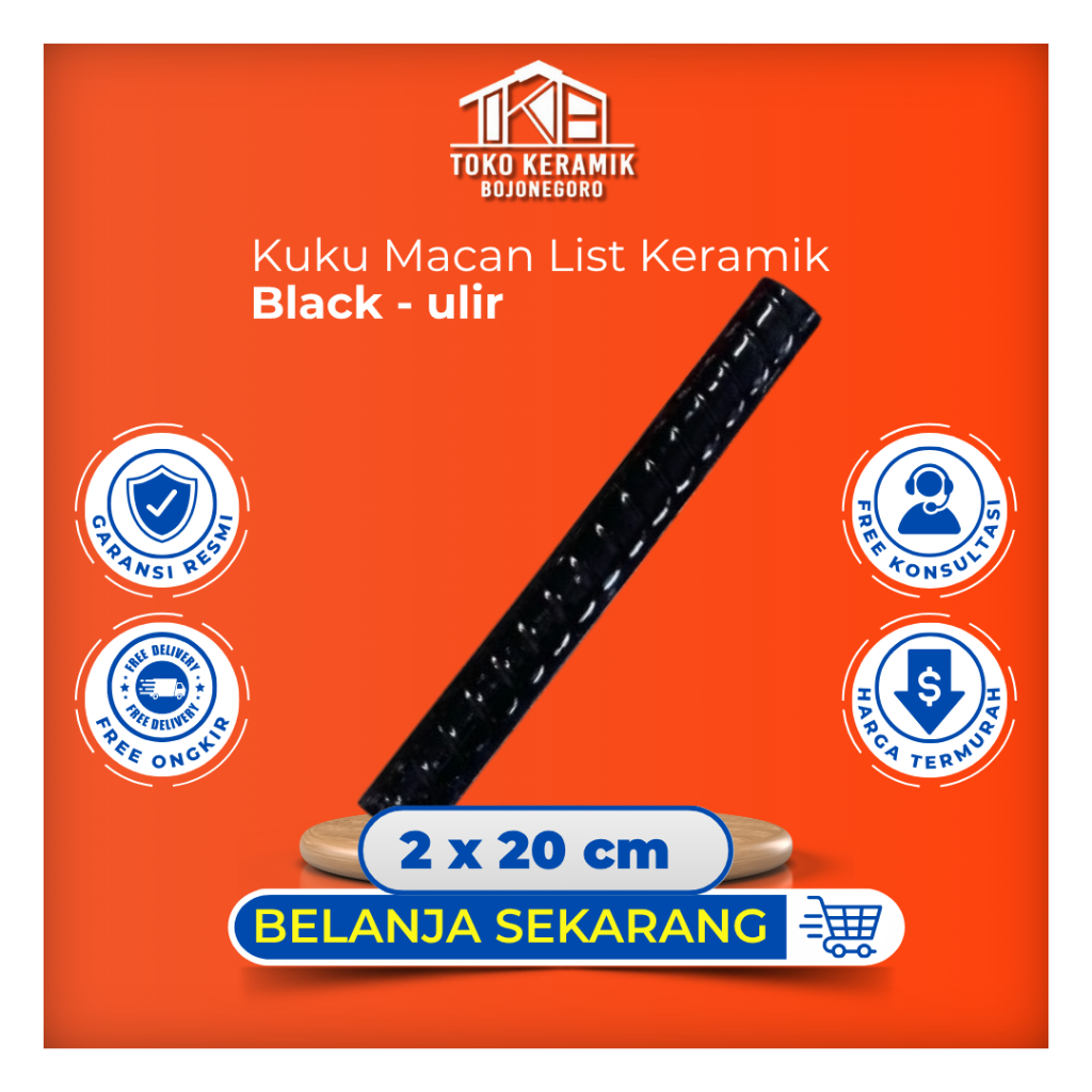 Kuku Macan List Keramik Ulir Hitam Polos Permeter