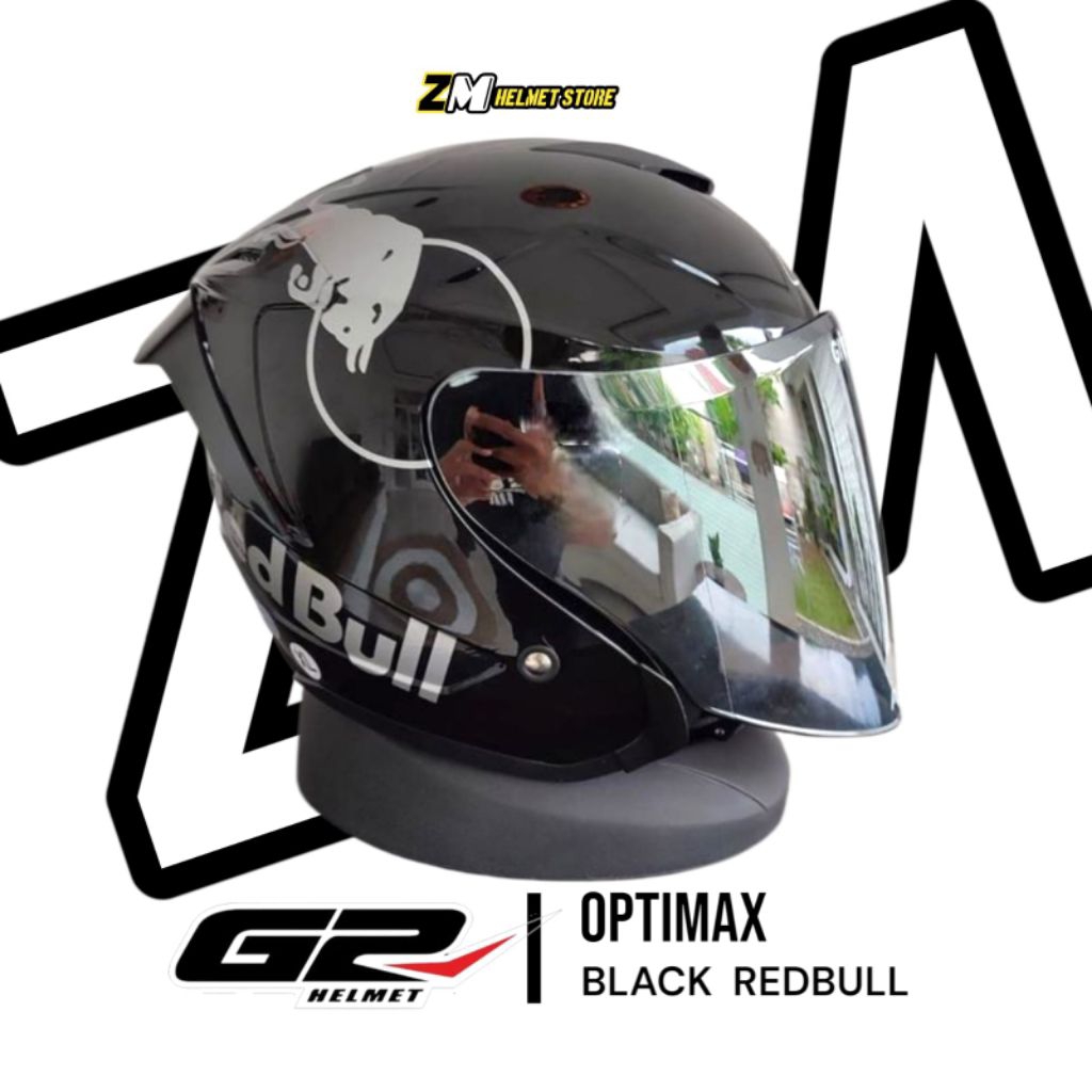Helm G2 OPTIMAX Solid Motif Redbull Free Spoiler tambahannya Half Face SNI