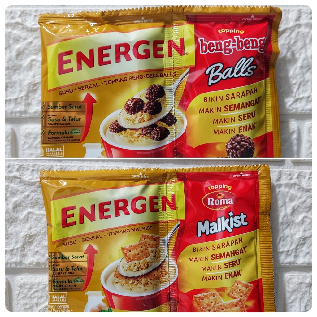 

Energen Susu Sereal Vanilla Topping Roma Malkist & Beng Beng Balls Sachet