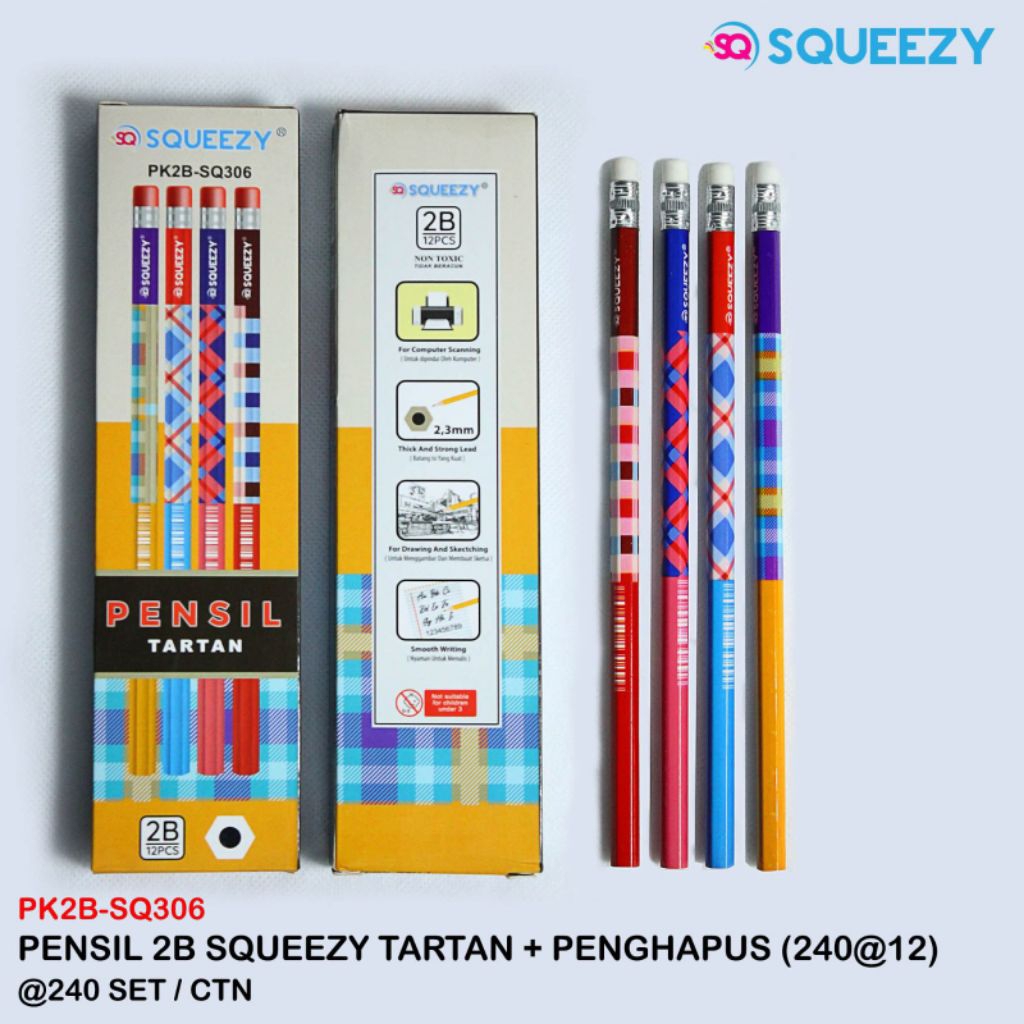 

Pensil 2B Squeezy Tartan PK2B-SQ306 isi 12 pcs /set