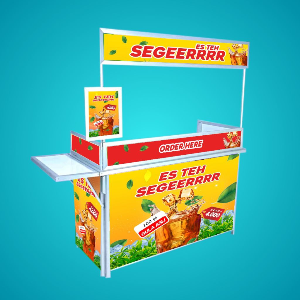 Booth portable + Full Skat + Meja Samping + Menu | Gerobak Lipat Meja Usaha