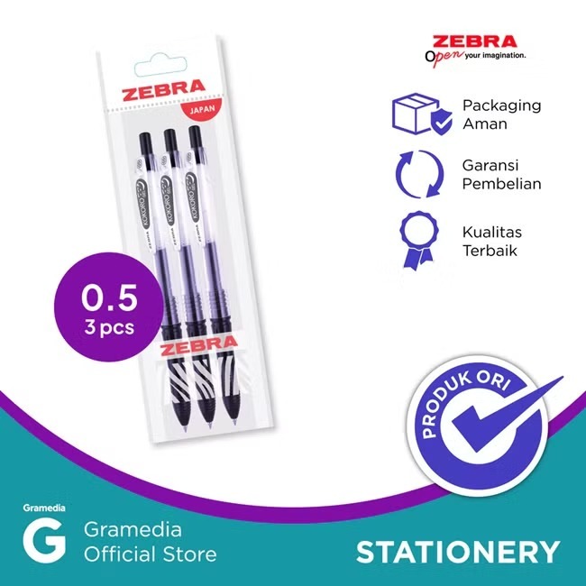 

Gramedia Karawaci - Zebra Kokoro Gel Pen Retractable 0.5 mm Bolpoin isi 3 pcs Warna Hitam