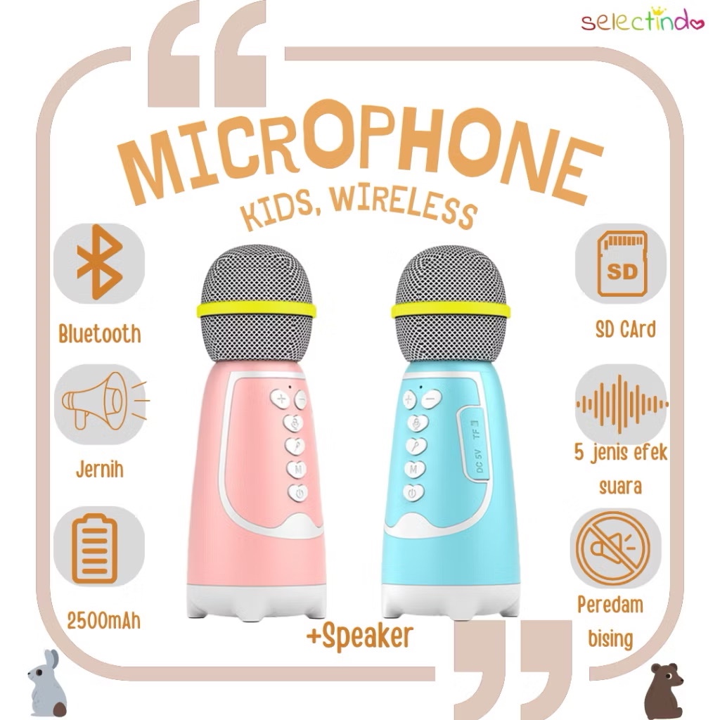 Mic Anak / Mikrofon Anak / Kids Microphone Bluetooth Speaker / Mic Karaoke / Musik / Bernyanyi