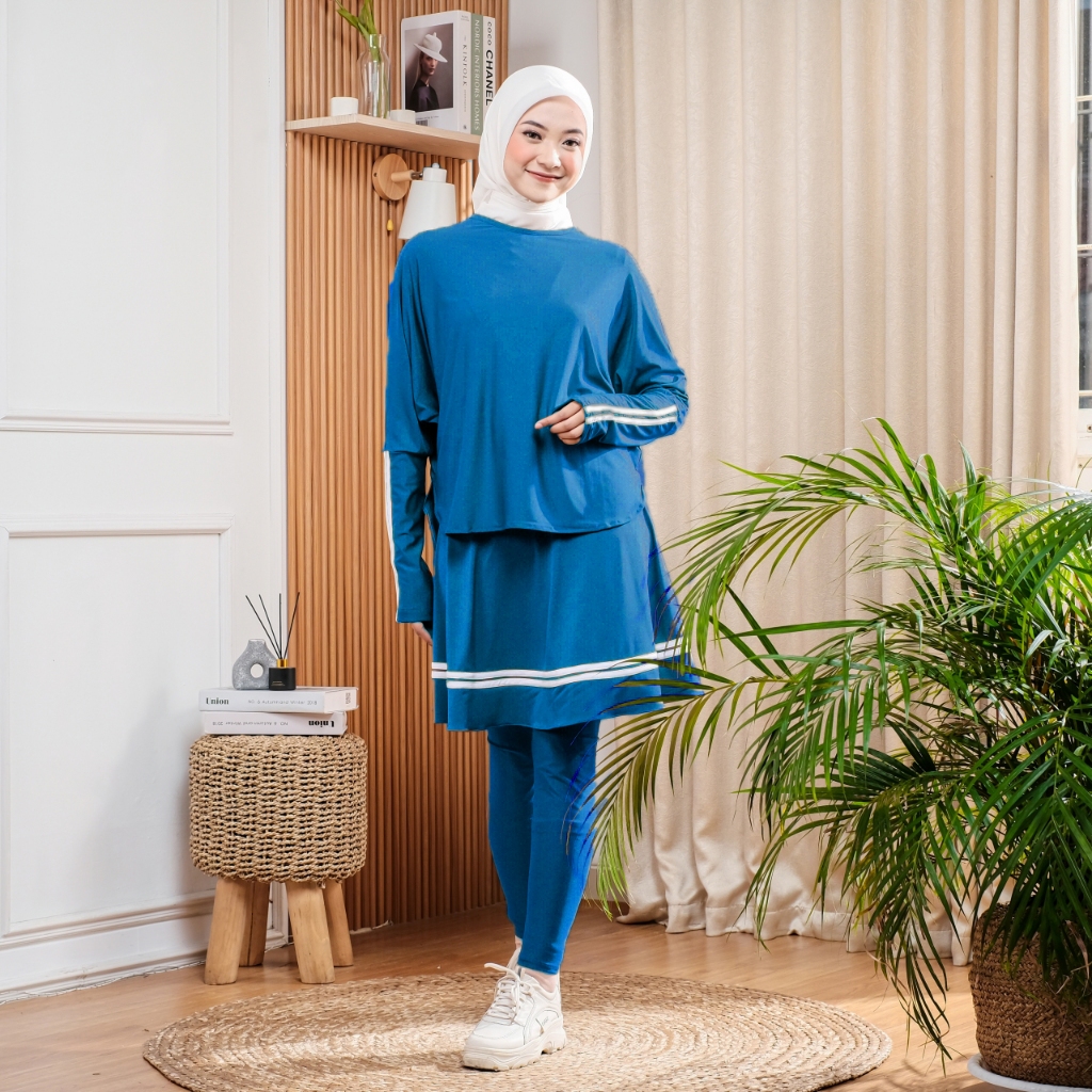 Hijab Setelan Baju Olahraga Wanita Muslimah Setelan Syari Pakaian Olahraga Instan Berbahan Jersy Zoy