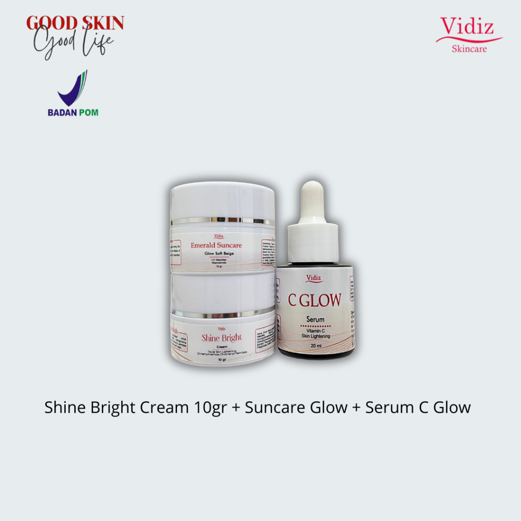 Vidiz Double Nutrisi SB Cream & Serum C Glow & Suncare Glow SPF 35 Untuk Kulit Kering Kusam | 3 Item