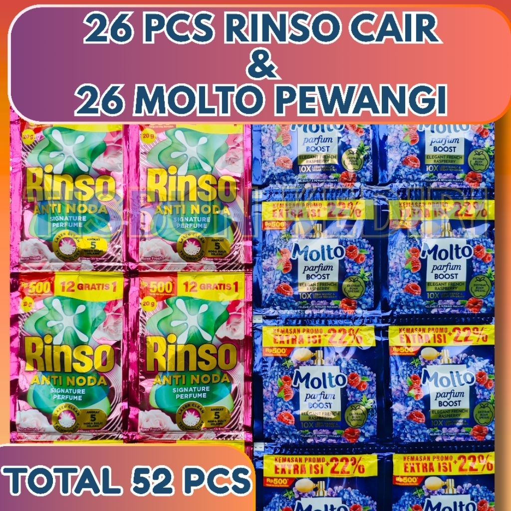 (52 PCS) RINSO CAIR 26 PCS DAN MOLTO PEWANGI 26 PCS 500AN