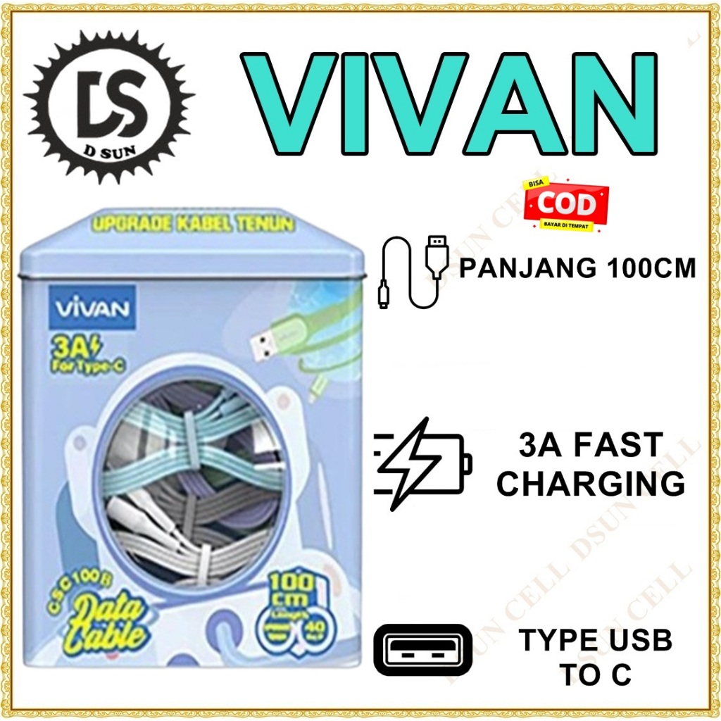 Kabel Data Vivan CSC100B Kabel Data Type C 3A Kabel Data Vivan Type C