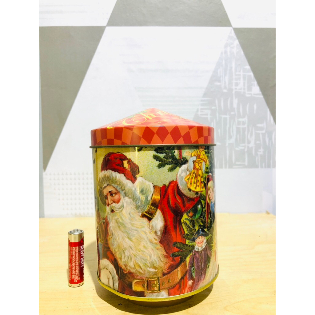 Kotak Musik Vintage Kaleng RARE Santa Tin Rotating Music Box Music Box Original