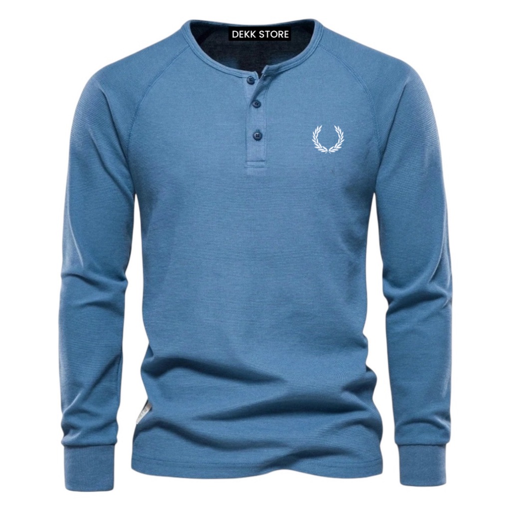 KAOS WAFFLE KNIT LENGAN PANJANG/KAOS KANCING KNIT PRIA SABLON/KAOS WAFFLE KNIT TERLARIS