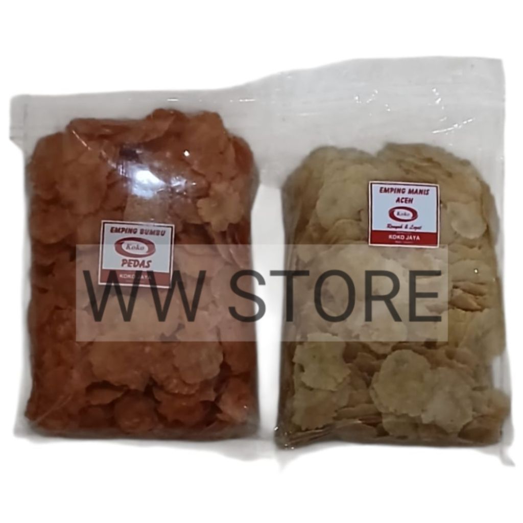 

Keripik Kripik emping mentah original manis / bumbu pedas Aceh KOKO JAYA 500g