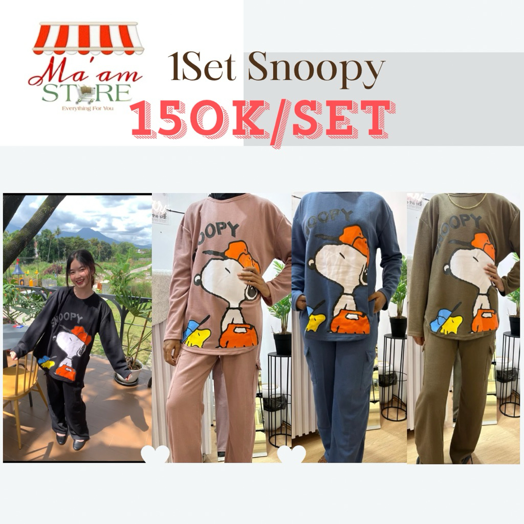 SETELAN PANJANG 1 SET SNOOPY SETELAN WANITA