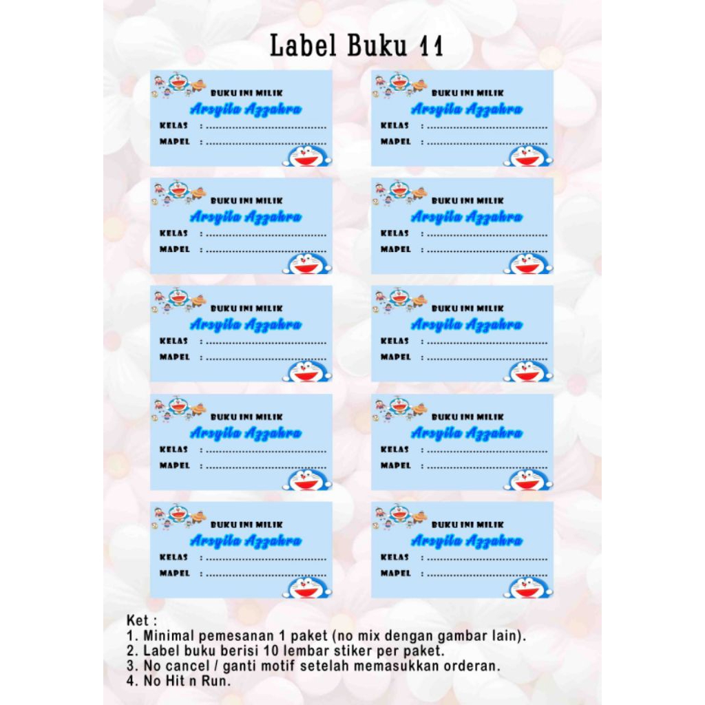 

label buku + nama custom