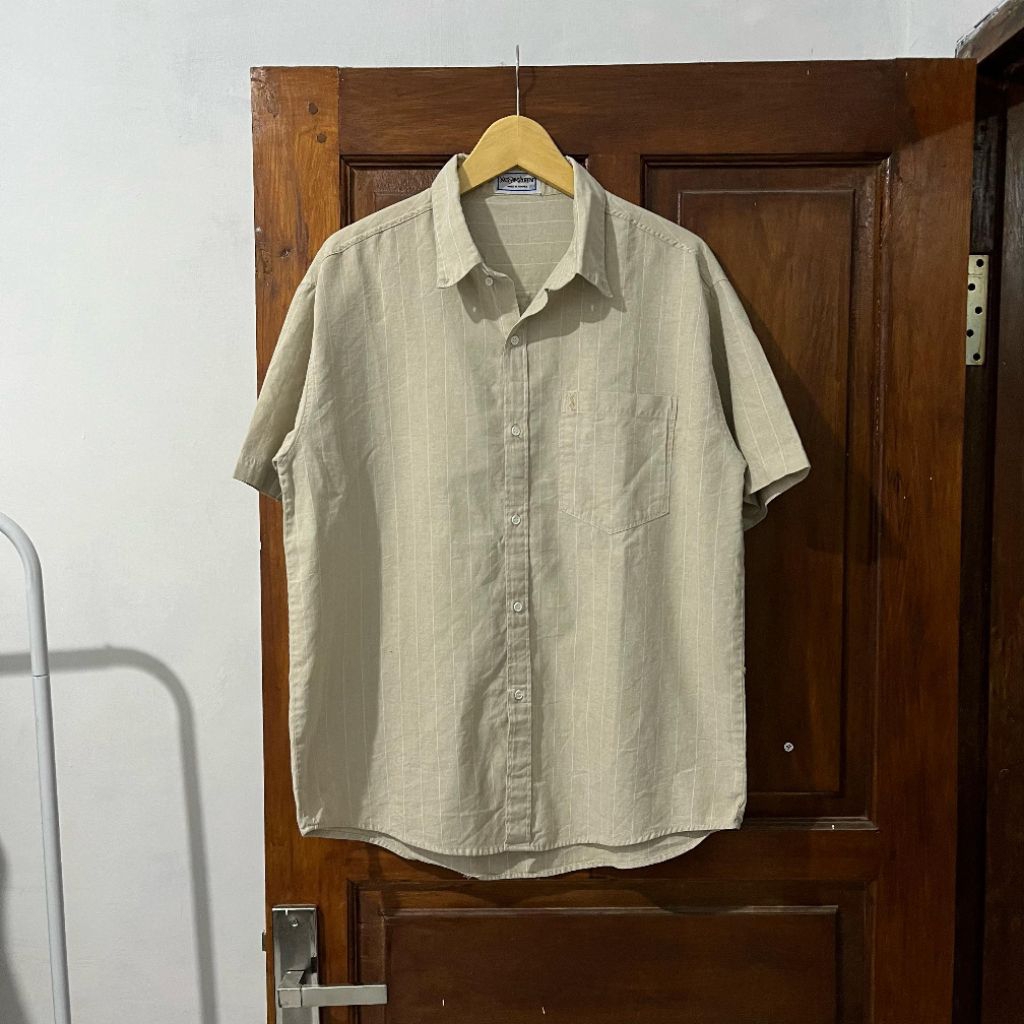 [M-L] Yves Saint Lauren Stripped Shirt Sleeve - Beige | Vintage Vtg Retro Kemeja Garis-garis Salur O