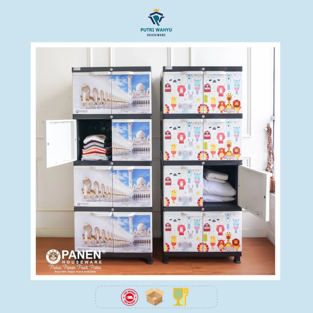 Lemari Plastik Grande Panen 4 Tingkat Susun Kabinet Baju Anak Jumbo Cartoon Animal - Panen Lemari Ka