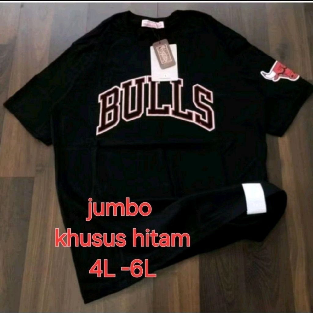 kaos jumbo  4L-6L khusus hitam KAOS BULLS BY MITCHELL & NESS - FONT BAJU BULLS new keren