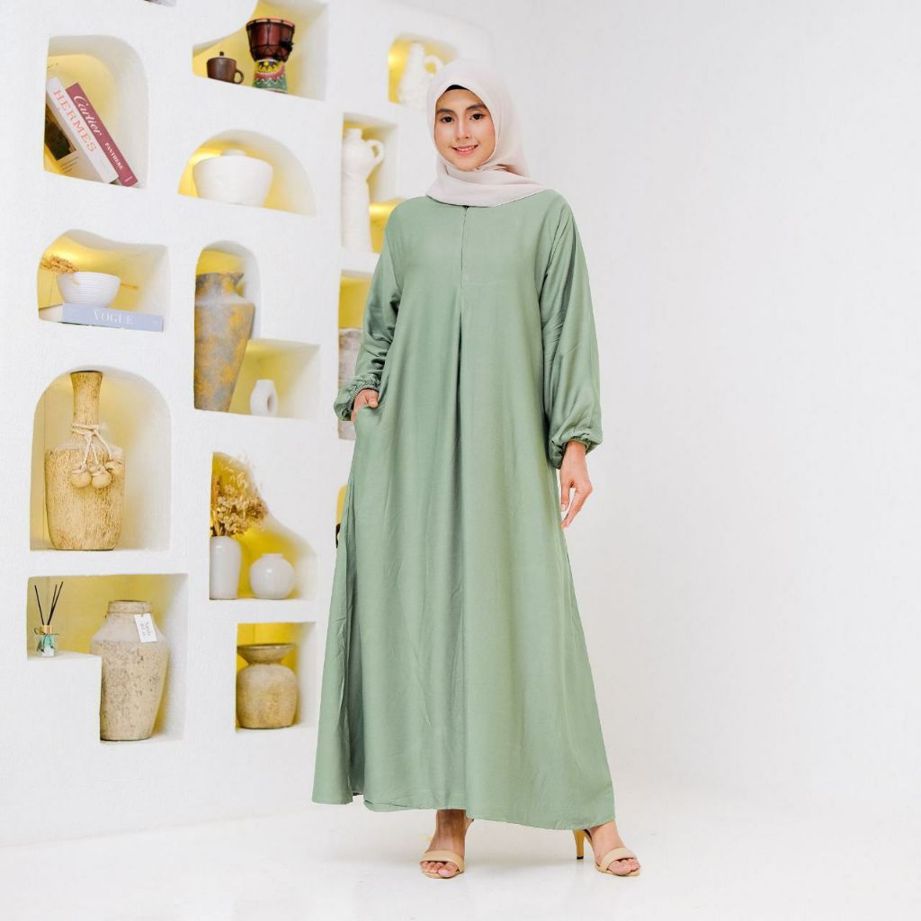 Gamis Alinda Twill Rayon Premium Import / Gamis Busui LD 115 PB 138 / Dress Muslimah Elegan