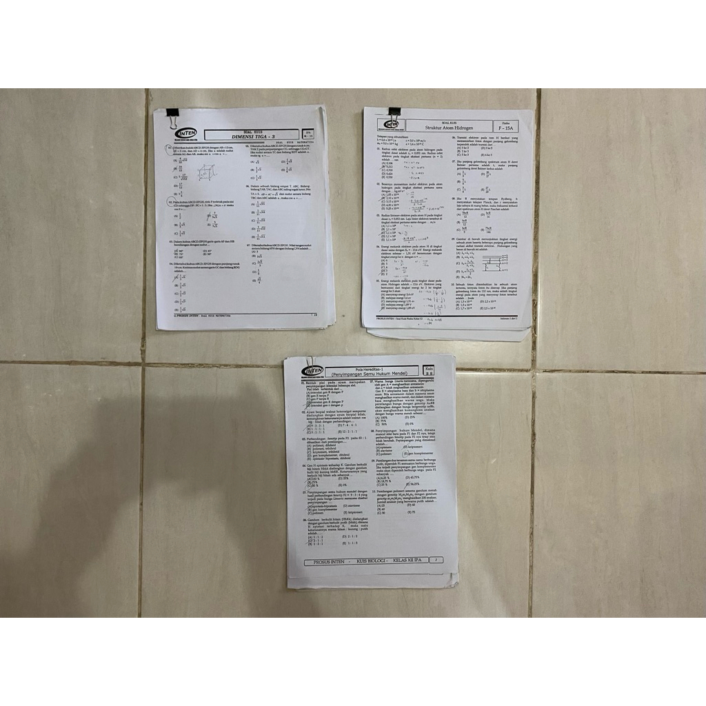 SOAL INTEN FISIKA, KIMIA, BIOLOGI & MATEMATIKA KELAS 12