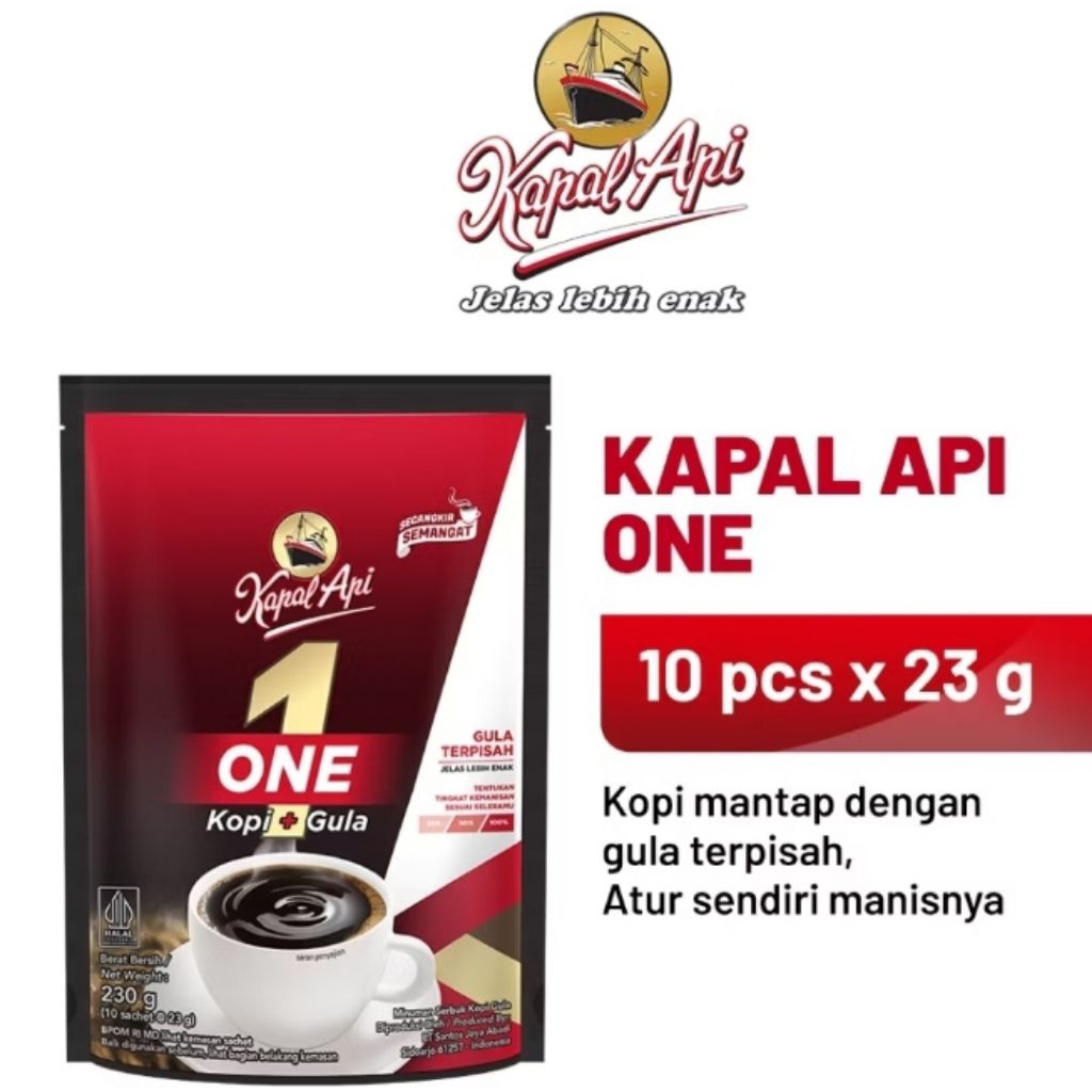 

Kapal api one, Kopi dan gula terpisah 1 renceng = 10 pcs 23 gr