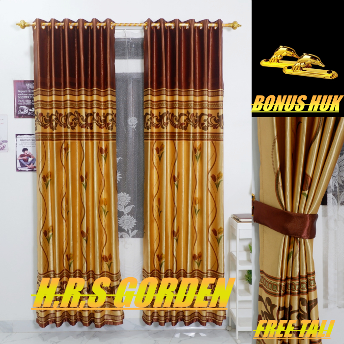 Gorden Ruang Tamu Motif Terbaru Model Smokering Poni Tempel Glossy Mewah 12Ring