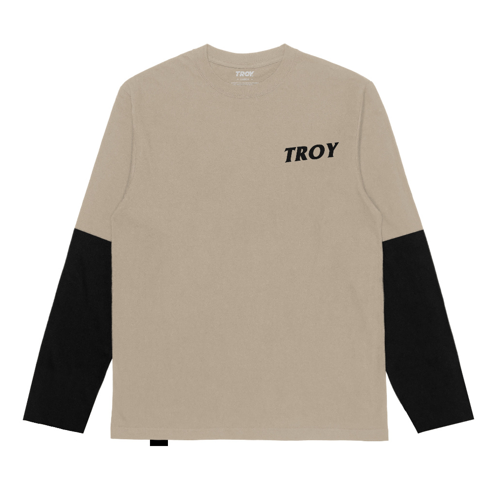 Troy Company Double Sleeve Double Layer Vintage Longsleeve Tshirt Beige Black DESTROY: Defined DS 3165