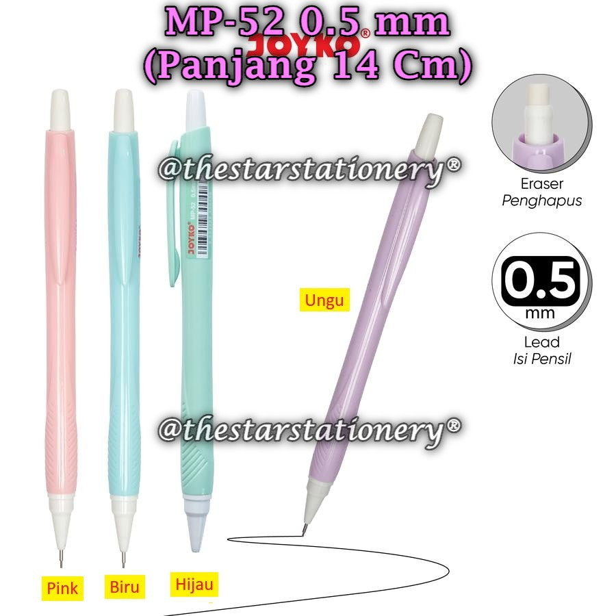 

(1 Biji) Pensil Mekanik JOYKO MP-52 0.5 mm BISA PILIH WARNA / Mechanical Pencil Joyko MP-52 (1 Biji)