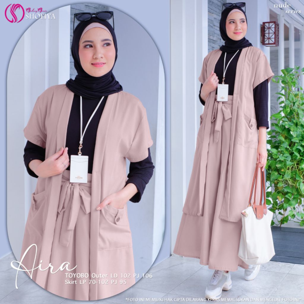 (NEW) SETELAN WANITA OUTER + ROK BAHAN TOYOBO AIRA SET BY SHOFIYA // FASHION MUSLIM //ANYA - MAUDY S