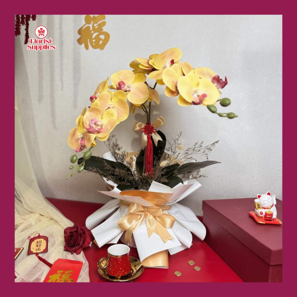 RB Bunga Anggrek Artificial Latex Premium Jumbo 9 Kuntum Orchid Artificial Flower Bunga Hiasan