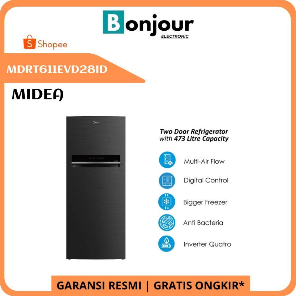 Kulkas Midea Inverter MDRT611EVD28ID 473 Liter Kulkas 2 Pintu Midea Top Freezer