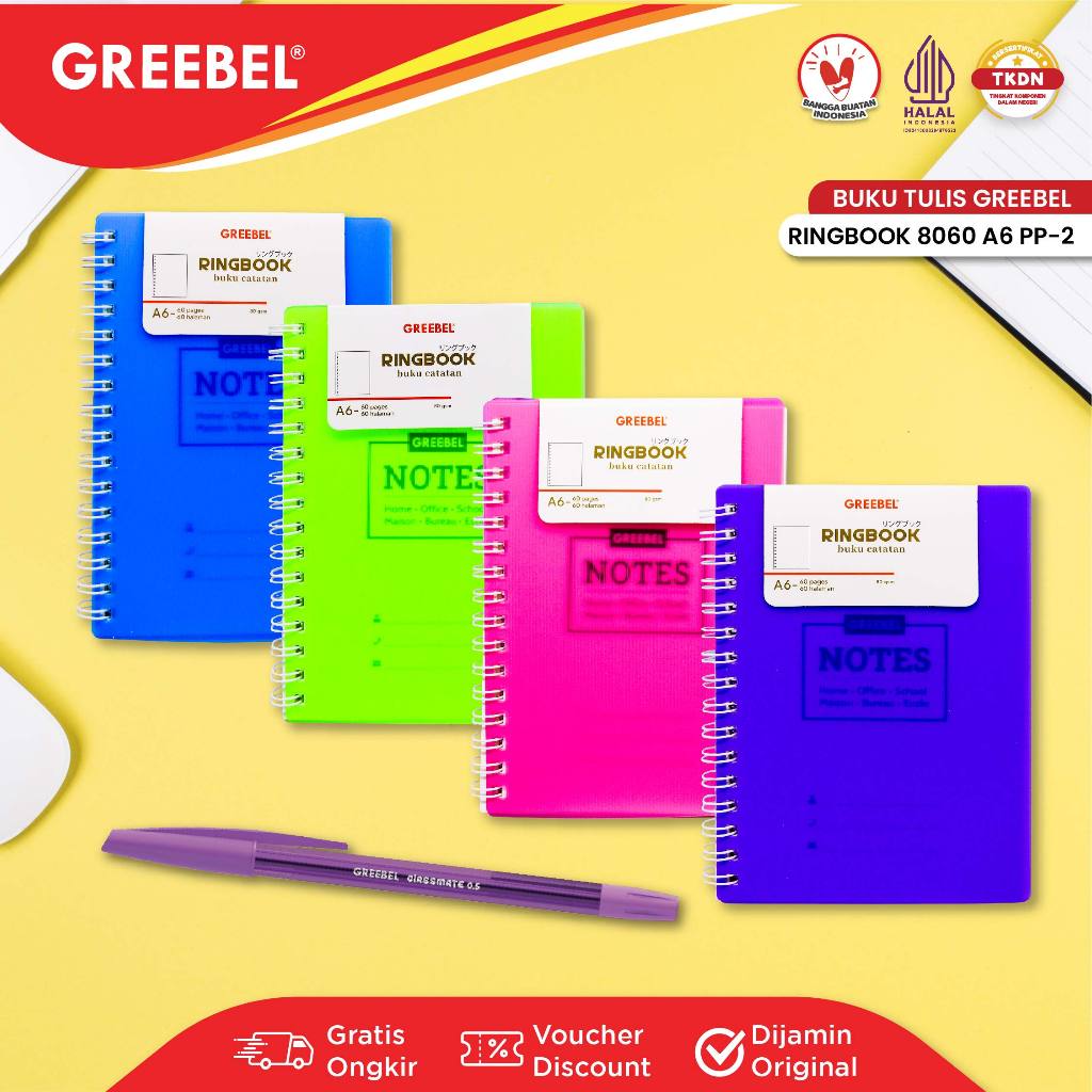 

GREEBEL Notebook A6 Buku Diary Aesthetic / Ringbook 8060 A6 PP- 2 / Buku Note Binder 60 Halaman / Buku Tulis Lucu Pastel