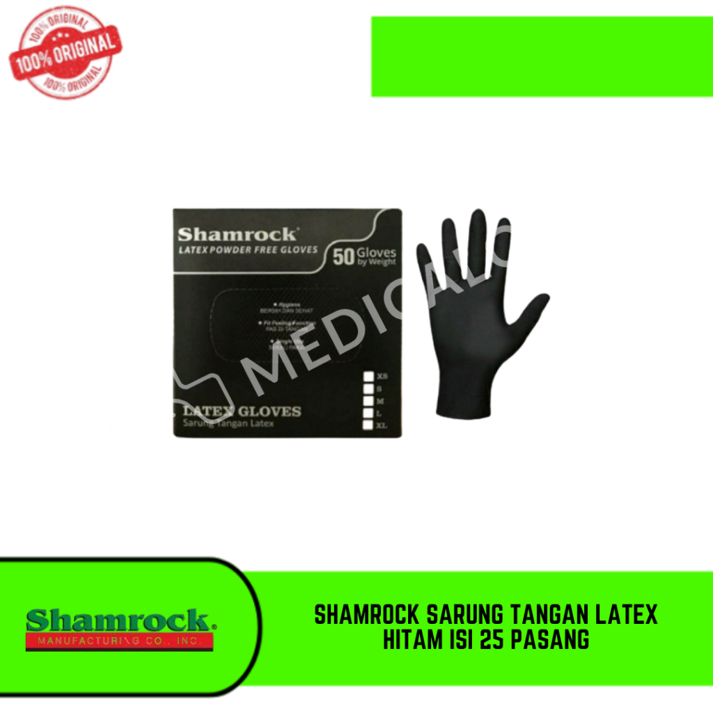 Shamrock Sarung Tangan Latex Hitam isi 25 Pasang Latex Glove Hitam