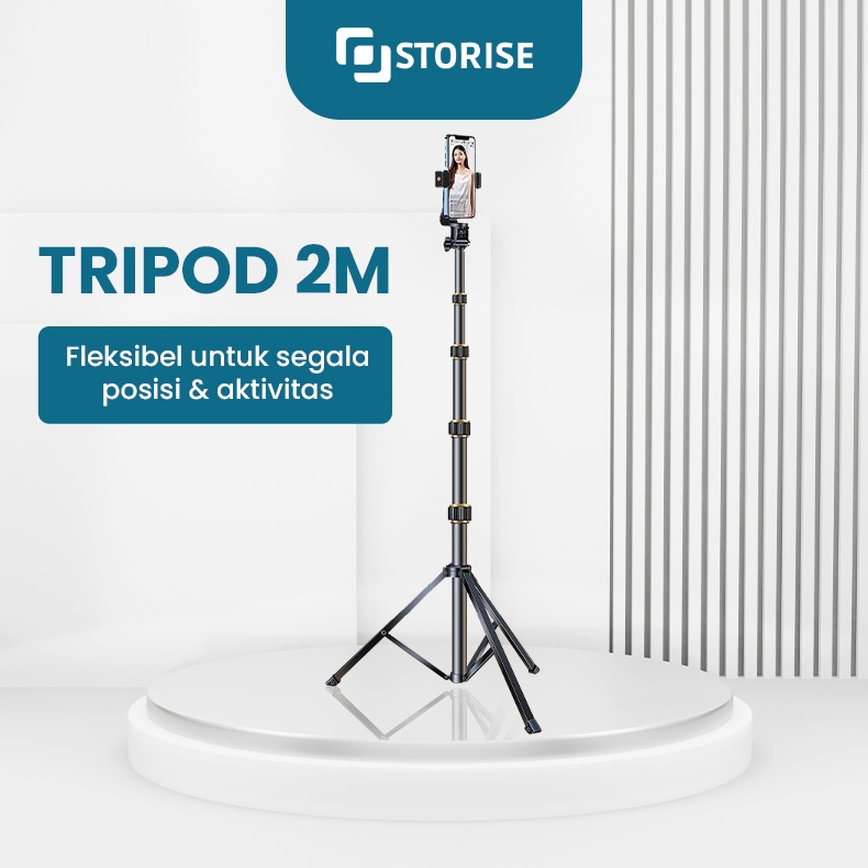 STORISE Tripod 2 Meter Alat Konten Kreator untuk Kamera HP Vlog Live Streaming dengan Holder dan Rem