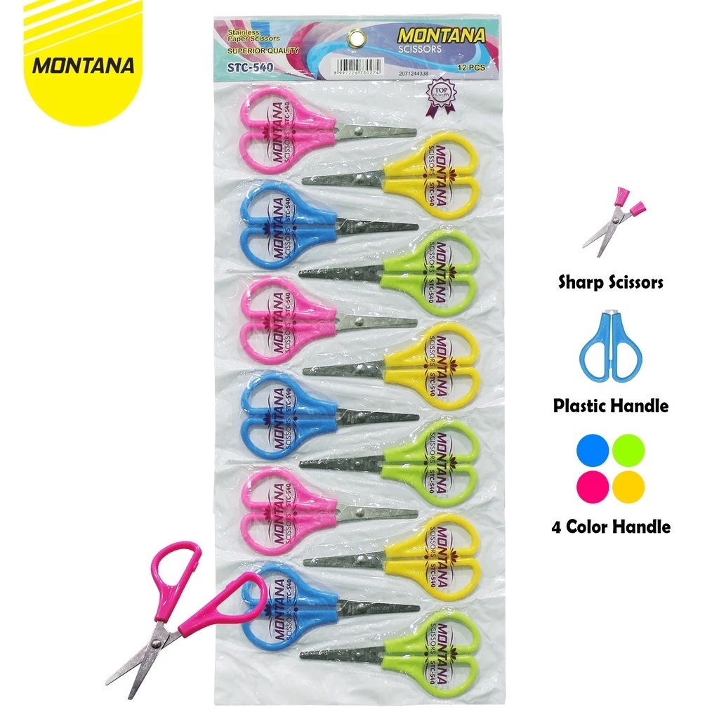 

(1 Renceng 12 Pcs) Gunting Warna Kecil Montana STC 540 / Gunting Mini Anak Warna Warni / Gunting Glossy Renteng